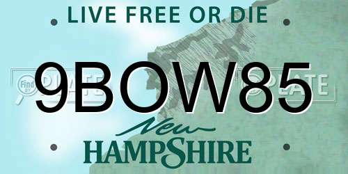9BOW85 New Hampshire License Plate
