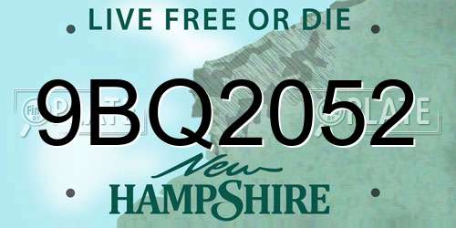 9BQ2052 New Hampshire License Plate