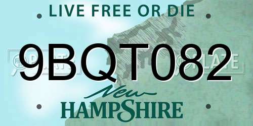 9BQT082 New Hampshire License Plate