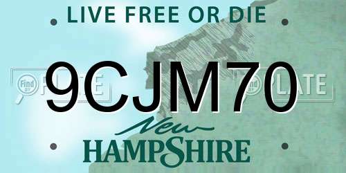 9CJM70 New Hampshire License Plate
