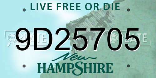9D25705 New Hampshire License Plate