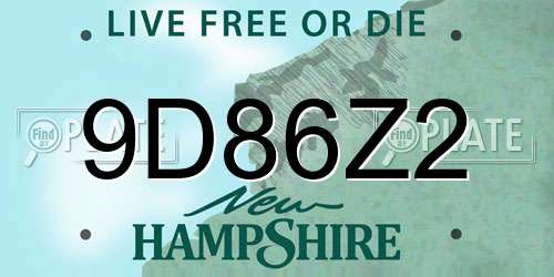 9D86Z2 New Hampshire License Plate