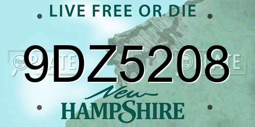 9DZ5208 New Hampshire License Plate