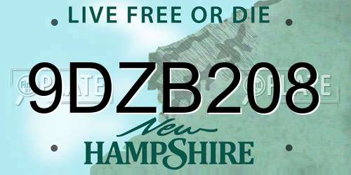 9DZB208 New Hampshire License Plate