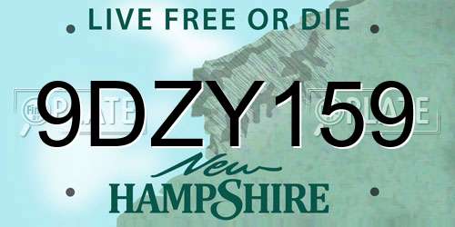 9DZY159 New Hampshire License Plate