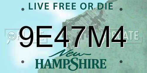9E47M4 New Hampshire License Plate