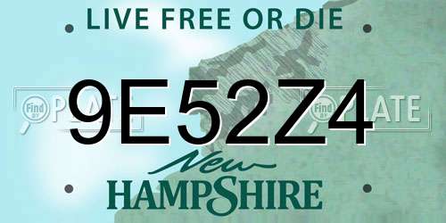 9E52Z4 New Hampshire License Plate