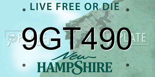 9GT490 New Hampshire License Plate
