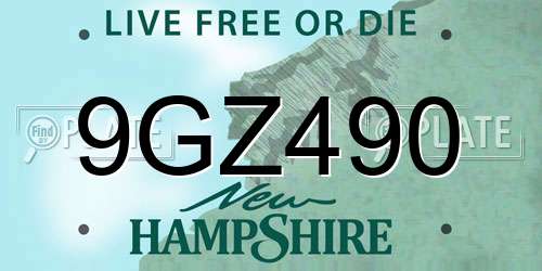 9GZ490 New Hampshire License Plate