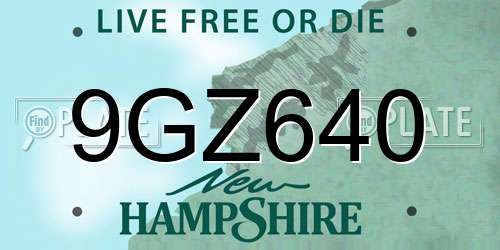9GZ640 New Hampshire License Plate