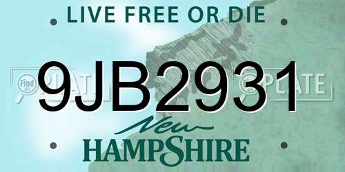 9JB2931 New Hampshire License Plate