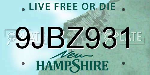 9JBZ931 New Hampshire License Plate