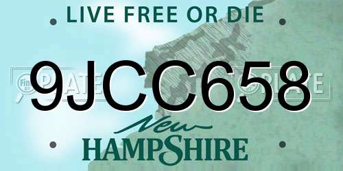 9JCC658 New Hampshire License Plate