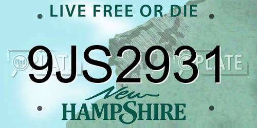 9JS2931 New Hampshire License Plate