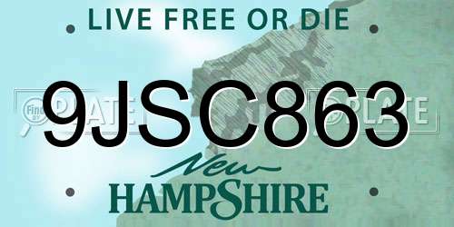 9JSC863 New Hampshire License Plate