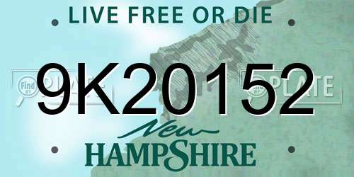 9K20152 New Hampshire License Plate