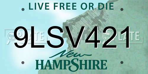 9LSV421 New Hampshire License Plate