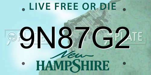 9N87G2 New Hampshire License Plate