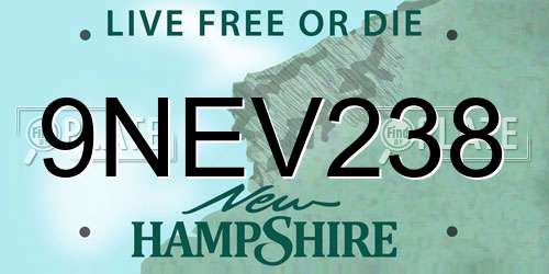 9NEV238 New Hampshire License Plate