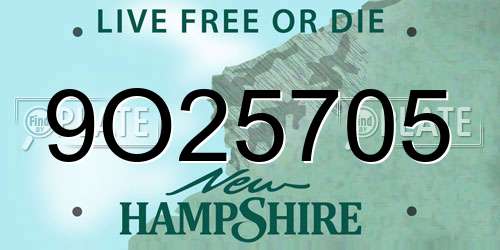 9O25705 New Hampshire License Plate