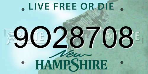 9O28708 New Hampshire License Plate
