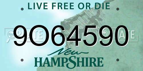 9O64590 New Hampshire License Plate
