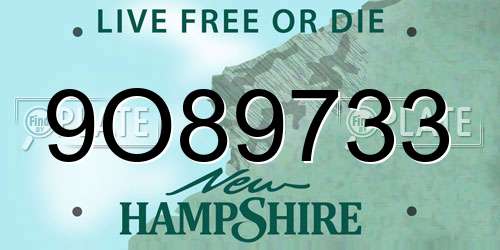9O89733 New Hampshire License Plate