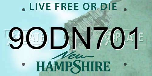 9ODN701 New Hampshire License Plate