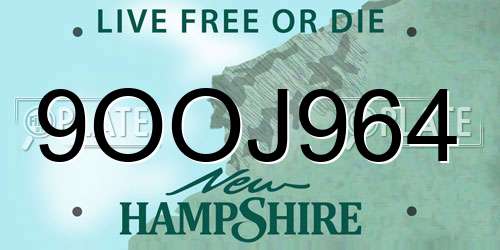 9OOJ964 New Hampshire License Plate