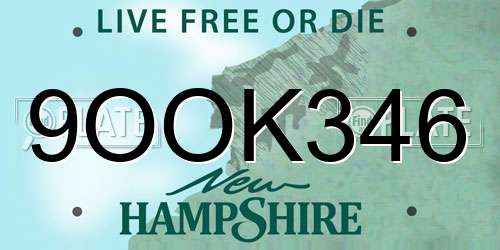 9OOK346 New Hampshire License Plate