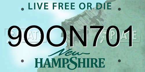 9OON701 New Hampshire License Plate
