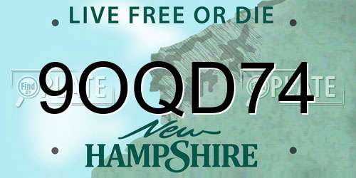 9OQD74 New Hampshire License Plate