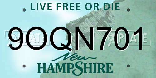 9OQN701 New Hampshire License Plate
