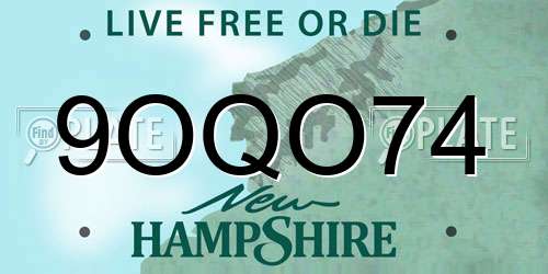 9OQO74 New Hampshire License Plate