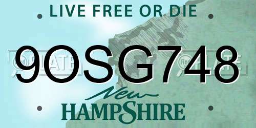 9OSG748 New Hampshire License Plate