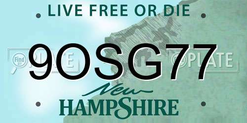 9OSG77 New Hampshire License Plate