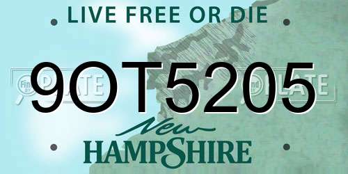 9OT5205 New Hampshire License Plate