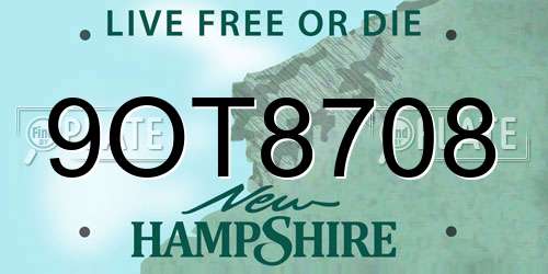 9OT8708 New Hampshire License Plate