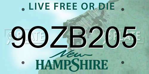 9OZB205 New Hampshire License Plate