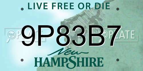 9P83B7 New Hampshire License Plate