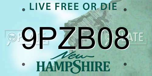 9PZB08 New Hampshire License Plate