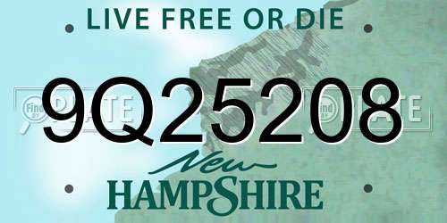9Q25208 New Hampshire License Plate