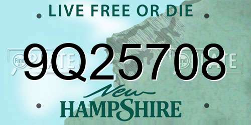 9Q25708 New Hampshire License Plate