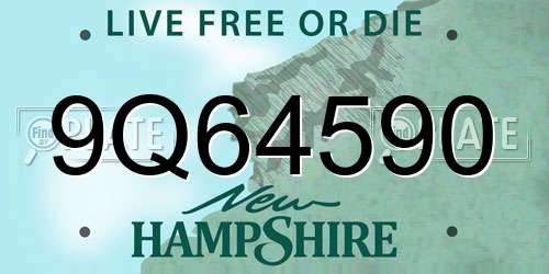 9Q64590 New Hampshire License Plate