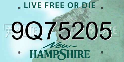 9Q75205 New Hampshire License Plate