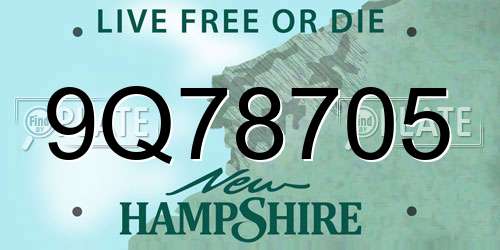 9Q78705 New Hampshire License Plate