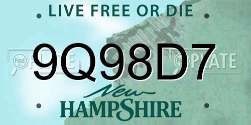 9Q98D7 New Hampshire License Plate