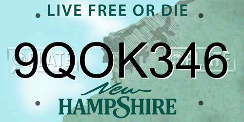 9QOK346 New Hampshire License Plate