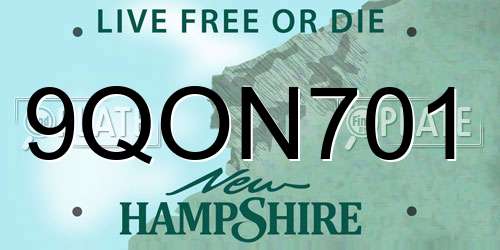 9QON701 New Hampshire License Plate