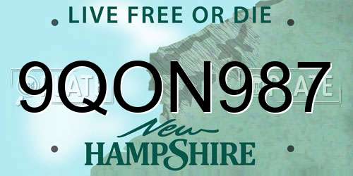 9QON987 New Hampshire License Plate